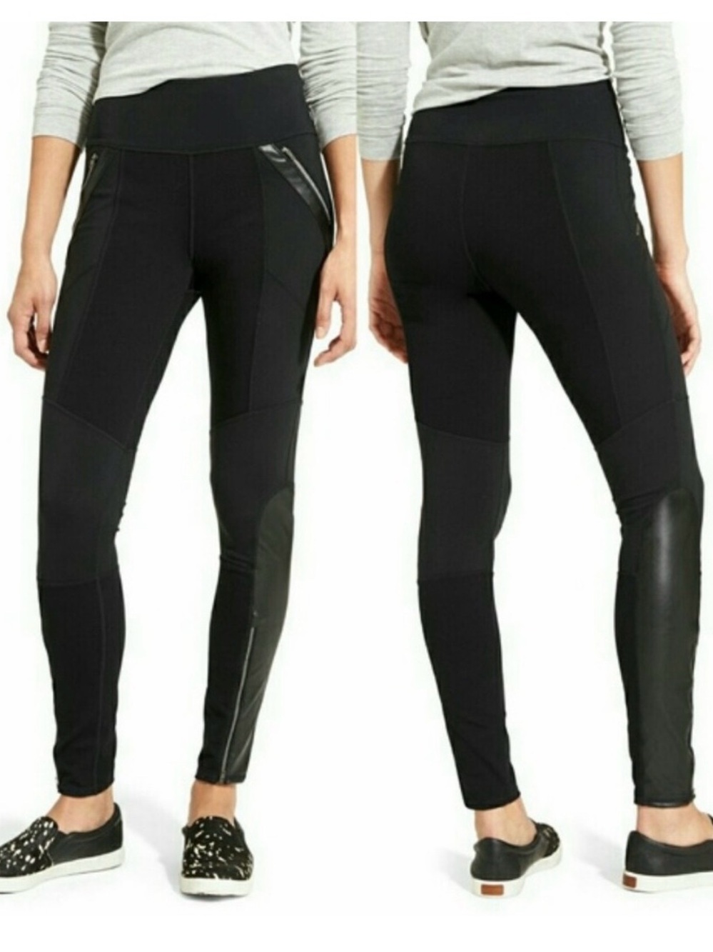 Athleta moto leather trim leggings black. Size medium.‎